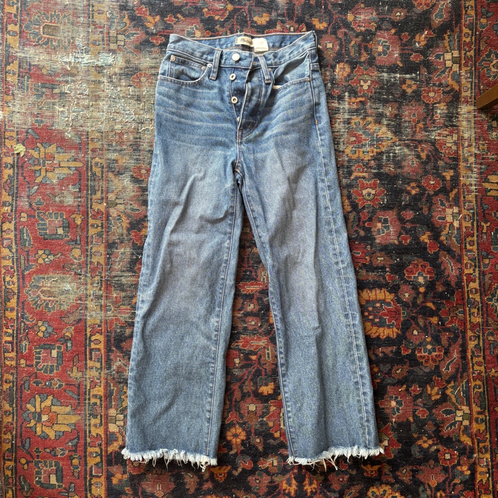 Madewell Straight Leg Frayed Hem Jeans - Blue